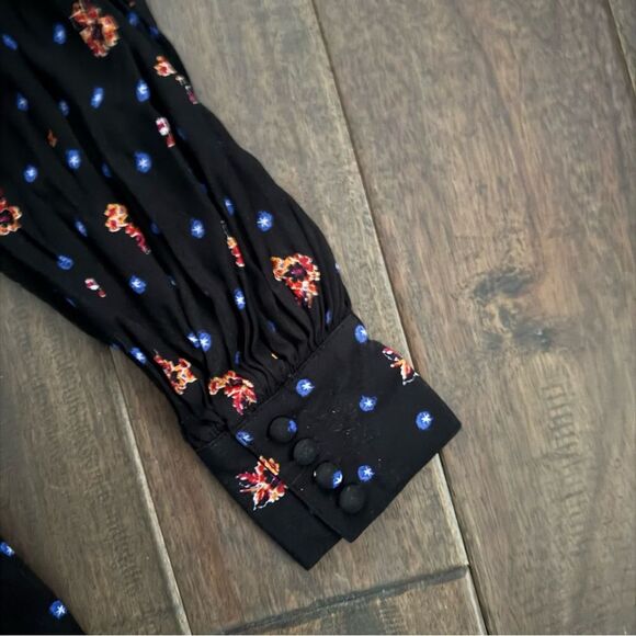 Free People Two Faces Black Smocked Floral Square Neck Mini Dress XS - Picture 8 of 8